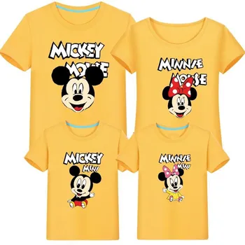 Mickey Minnie T-shirt Atrodo Šeimai derinti Drabužius Tėvas Sūnų Motina Dukra Suknelės marškinėlius Mama, Tėtis Ir Manęs Kūdikis Berniukas Mergaitė