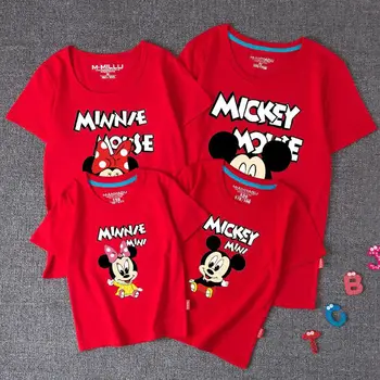 Mickey Minnie T-shirt Atrodo Šeimai derinti Drabužius Tėvas Sūnų Motina Dukra Suknelės marškinėlius Mama, Tėtis Ir Manęs Kūdikis Berniukas Mergaitė