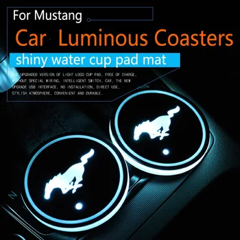 2vnt/komplektas Ford Mustang Ponis Arklių Logotipas ženklelis Automobilio Led Blizgus Vandens Puodelio Padas Groove Kilimėlis Šviesos Padėkliukai Atmosfera Šviesos