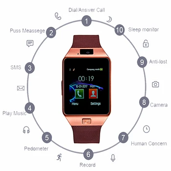Smart žiūrėti DZ09 Smart Laikrodis Parama TF Kortelė SIM Kameros Sportas 
