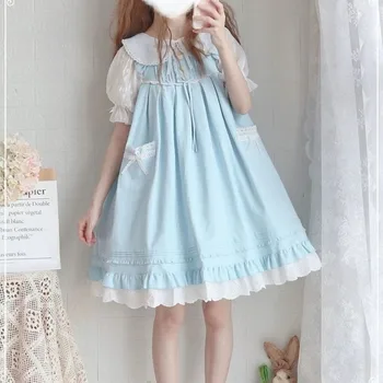 Japonijos Kawaii Jsk Viktorijos Suknelė Lokys Sagtis Rausva Nėrinių Diržas Lolita Dress Mergaitė Patenka 2020 M. Moteris Kawaii Saldus Japonų Kostiumas