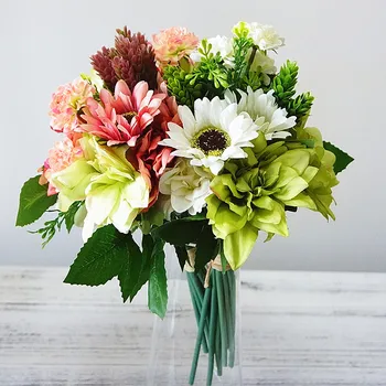 12Pcs/Krūva Šilko Dahlia, sunflowrs, daisy Dirbtinę Ranką gėlės flores, vestuvių dekoravimas mariage babyshower Gėlių vainikas