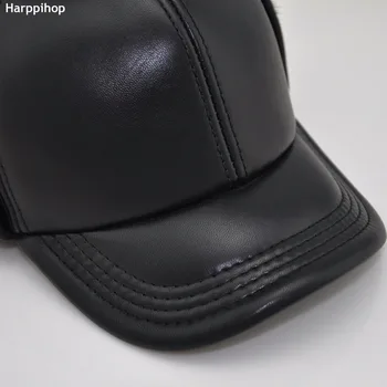 Natūralios odos leifeng bžūp skrybėlę vyrų nauja avių odos kepurės kepurės ausies atvartu juoda su Dirbtiniais kailiais viduje