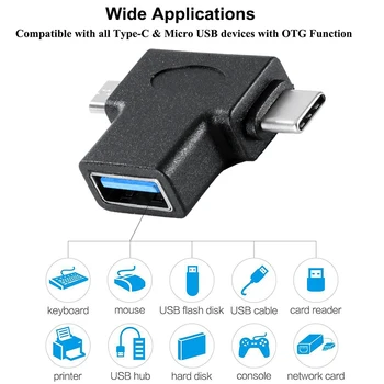 2in1 USB Tipo C+Micro USB B Tipo USB 3.0 Moterų OTG Adapterio 