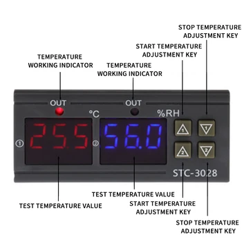 STC-3028 Skaitmeninis Temperatūros, oro Drėgmės Valdiklis Namų Šaldytuvo Termostatas Humidistat Termometras su Drėgmėmačiu Jungiklis