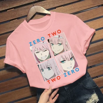 Darling į Franxx Anime Harajuku Nulis DU Trumpi rankovėmis Chic Moterų marškinėliai