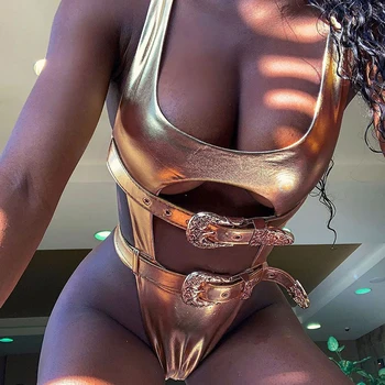 2020 m. Moteris Sagtis Diržo maudymosi kostiumai Seksualus Blizga PU vientisi maudymosi kostiumėlį Moterų Diržas Monokini Aukštos sumažinti maudymosi kostiumą, Brazilijos Bikni rinkinys