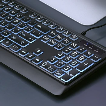 Didelis Šrifto Spausdinimo USB LED Apšvietimu ir Klaviatūros 104 Klavišų Standartinio Visu Dydžiu Kompiuterio Klaviatūra - Balta Apšvietimu