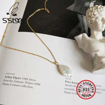S'STEEL Baroko Perlas Karoliai 925 Sterlingas Sidabro Moterų korėjos Dizaineris Pakabučiai, Karoliai Collares De Perlas Fine Jewelry