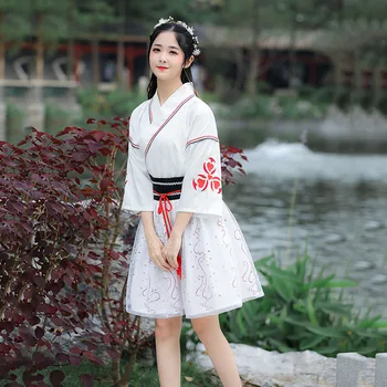 Vasaros Harajuku Japonijos Tradicinių Kimono Sijonas Nustatyti Moterų Azijos Derliaus Yukata Embrodiery Obi Moterų Suknelės Pasakų Retro Hanfu