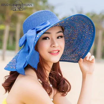 BINGYUANHAOXUAN Prekės Didelės Kraštų Floppy Diskelių Skrybėlę nuo Saulės Skrybėlę Moterų Paplūdimio Skrybėlę, Sulankstomas Vasaros UV Apsaugoti Kelionių Atsitiktinis Skrybėlę, Moteris