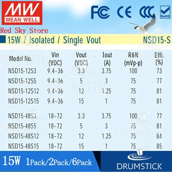 Pastovus Meanwell 15W DC-DC konversijos Maitinimo NSD15-12D12 +-12V NSD15-12S5/12 5V (12V 9.4~36V įvesties reguliuojamas maitinimo šaltinis
