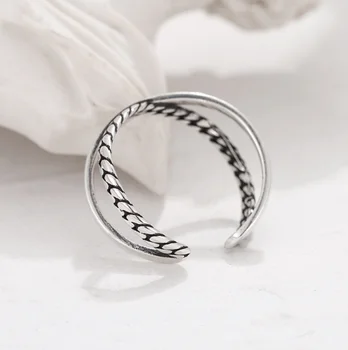 Klasikinis Kryžiaus chain925 sterlingas sidabro žiedas ins minimalizmas kasdien laukinių atidaryti žiedas reguliuojamas moteris