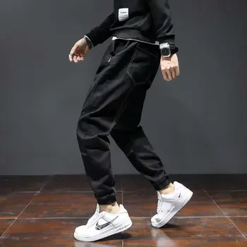 Mados Streetwear Vyrų Džinsai Palaidi Tinka Spliced Dizaineris Džinsinio Krovinių Kelnės Haremo Džinsai Japonų Stiliaus Hip-Hop Džinsai Vyrams Poilsiu