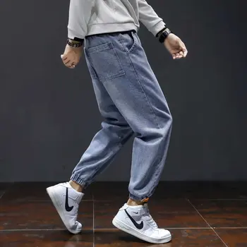 Mados Streetwear Vyrų Džinsai Palaidi Tinka Spliced Dizaineris Džinsinio Krovinių Kelnės Haremo Džinsai Japonų Stiliaus Hip-Hop Džinsai Vyrams Poilsiu
