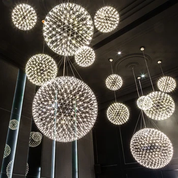 Šiuolaikinės Kūrybos Fejerverkų LED Sieniniai šviestuvai Nerūdijančio Plieno Didelis Kamuolys Apšvietimo Šviestuvas Kabo Žibintai Viešbučio Salėje Apdaila