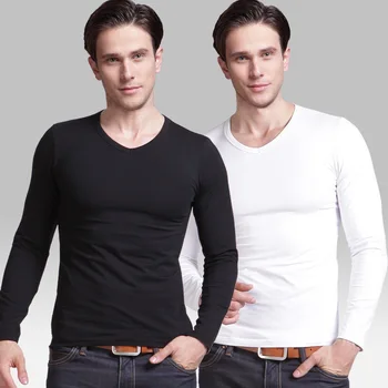 2020 m. rudens/žiemos naujas stora vyrų korėjos versija, kietas spalvų V-kaklo, ilgomis rankovėmis marškinėliai su tuščią T-shirt