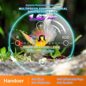 Handoer Indeksas 1.67 Laisvos Formos Skaitmeninės Progresinių Lęšių HMC, EMI Asferiniai Anti-UV Recepto Multi-židinio Optiniai Lęšiai,2vnt