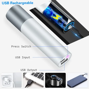 USB Įkrovimo Paprasta LED Žibintuvėlis Aliuminio lydinio 5modes Built-in baterijos Led žibintuvėlis šviesos galia bankas