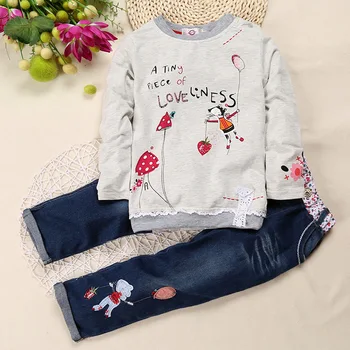 Megztinis džinsai nustatyti vaikams vaikiška mergaičių drabužiai vaikams kostiumas 2019 komplektai kūdikiams boutique drabužių medvilnės kostiumas tracksuit