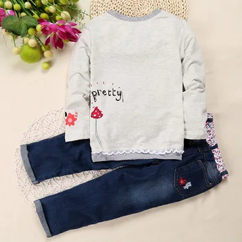 Megztinis džinsai nustatyti vaikams vaikiška mergaičių drabužiai vaikams kostiumas 2019 komplektai kūdikiams boutique drabužių medvilnės kostiumas tracksuit