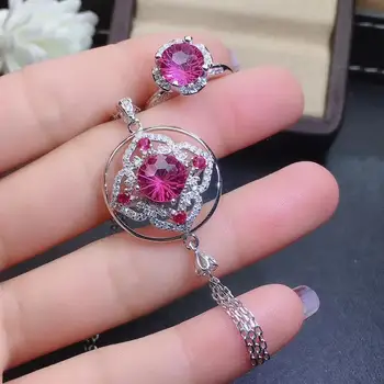 KJJEAXCMY fine jewelry natūralus rožinis topazas 925 sterlingas sidabro moterų pakabukas karoliai grandinės žiedas nustatyti paramos bandymo gražus