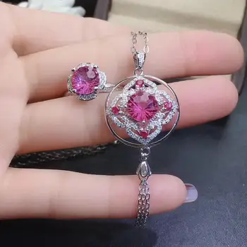 KJJEAXCMY fine jewelry natūralus rožinis topazas 925 sterlingas sidabro moterų pakabukas karoliai grandinės žiedas nustatyti paramos bandymo gražus