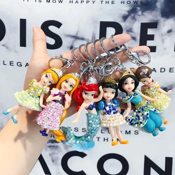 Disney princesė Animacinių filmų lėlės Priedai Pakabukas Raktų grandinės mergina dovanų deimantų undinė key chain automobilių moterys maišelį raktų pakabukas