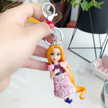Disney princesė Animacinių filmų lėlės Priedai Pakabukas Raktų grandinės mergina dovanų deimantų undinė key chain automobilių moterys maišelį raktų pakabukas