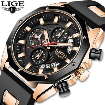 LIGE Žiūrėti Prabangos Prekės ženklo Kvarcinis Analoginis Sporto Vyrų Laikrodžiai Mens Silikoninis Vandeniui Data Mados Laikrodis Relogio Masculino 2020 m.