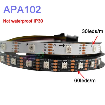 5m/daug APA102 Smart led pikselių juostelės šviesos;DC5V 30/60 led/taškų/m;DUOMENŲ ir LAIKRODIS atskirai;IP30/IP65/IP67;SK9822 led juostos