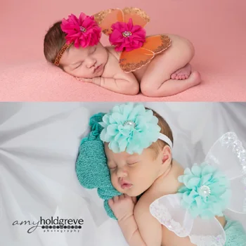 Mados Baby Girl Hairband + Angelas Sparnų Naujagimių Fotografijos Prop Rinkiniai Kūdikiams Drugelis Kostiumai, Aksesuarai, Galvos Apdangalai Gimtadienis