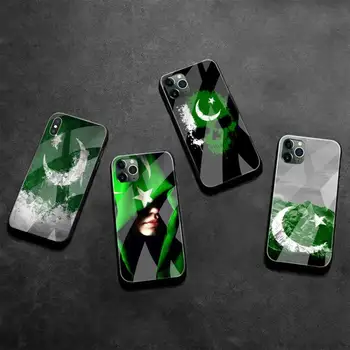 KPUSAGRT Pakistano vėliava juoda Telefono dėklas Korpuso Grūdintas Stiklas iPhone 11 Pro XR XS MAX 8 X 7 6S 6 Plus SE 2020 atveju