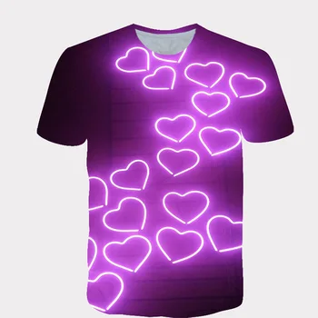 Berniukų Ir Mergaičių Vasaros Drabužių Naujų Kūrybinių LED Apšvietimas Grafinį Dizainą 3D Spausdinimo trumpomis Rankovėmis T-shirt Hip-hop ' o T-shirt Vaikai