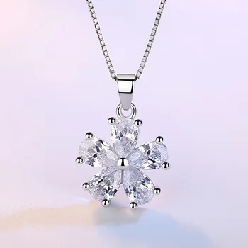 925 sterlingas sidabro naujų mados blizga kristalų gėlių ponios'pendant karoliai moterys trumpas langelyje grandinės dovana
