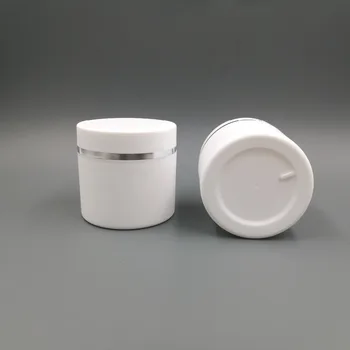 20pcs/daug 50g plastikinis baltas dvigubo sluoksnio kremo indelį su sidabro ratlankio, tuščias makiažas konteinerių kosmetikos pakuotės