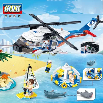 GUDI Gelbėjimo Miestas Jūrų Gelbėjimo Operacija Gaisrinės Sraigtasparnis Blokai Kit Plytų Klasikinis Modelis Žaislai Vaikams Dovanų