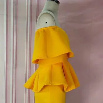 Geltona Pavasario Moterys Vienos Pečių Peplum Viršūnes Elegantiška Palaidinė Officewear Slim Jupes Lady Mados Vasaros Bluas Didelės XXL Dydžio XL