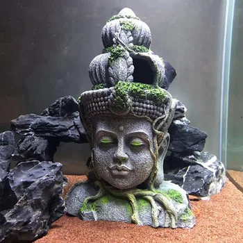 Akvariumas Akmens Buda Ornamentu Retro Figūrėlės Dervos Žuvų Bakas Roplių Slėptuvę Urvo Kraštovaizdžio Puošmena Reikmenys #