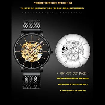 Vyrų Mados Prabangių Skeletas Automatinis Likvidavimo Mechaniniai Laikrodžiai, Nerūdijančio Plieno, atsparus Vandeniui Laikrodis Vyrų Laiko valandas
