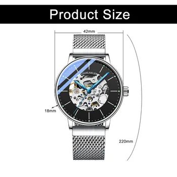 Vyrų Mados Prabangių Skeletas Automatinis Likvidavimo Mechaniniai Laikrodžiai, Nerūdijančio Plieno, atsparus Vandeniui Laikrodis Vyrų Laiko valandas