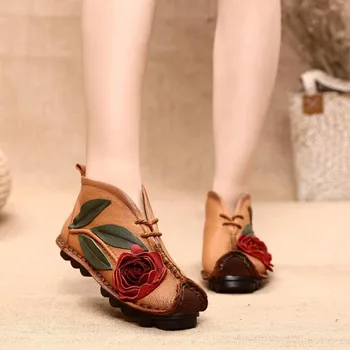 Moterų batai Nauji Retro laisvalaikio bateliai pavasario rudens nacionalinės stiliaus siuvinėta natūralios Odos patogus Laikyti šiltai Moterų batai