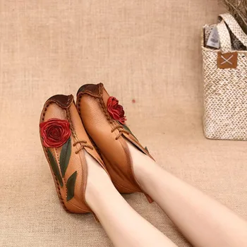 Moterų batai Nauji Retro laisvalaikio bateliai pavasario rudens nacionalinės stiliaus siuvinėta natūralios Odos patogus Laikyti šiltai Moterų batai