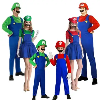 Suaugusiems, Vaikams, Super Mario, Cosplay Kostiumai, Juokingi Super Mario, Luigi Brolis Bro Merginos Fantasia Cosplay Jumpsuit Kalėdinis Vakarėlis