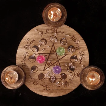 Mediniai Žvakių Laikiklis Astrologija Pentacle Altoriaus Plokštės Vudu Magija Žvakidė T8NC