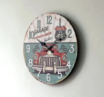 Naujas Didelis Sieninis Laikrodis Karšto Namų Puošybai Continental Retro Vintage Automobilių Medienos Rėmo Sieniniai Laikrodžiai