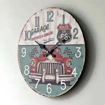 Naujas Didelis Sieninis Laikrodis Karšto Namų Puošybai Continental Retro Vintage Automobilių Medienos Rėmo Sieniniai Laikrodžiai