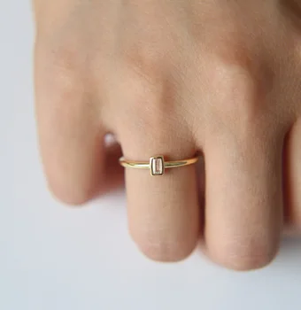 Aukso spalvos mados paprasta papuošalai vieno akmens batono cz dydis 6 7 8 mielas subtilus minimalistinis mergina paprastas žiedas