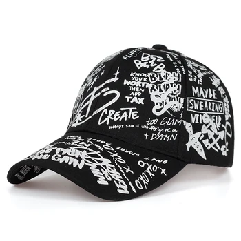 Mados Grafiti spausdinimo beisbolo kepuraitę Reguliuojama medvilnės hip-hop street skrybėlės Pavasario vasaros lauko laisvalaikio skrybėlę Pora kepurės