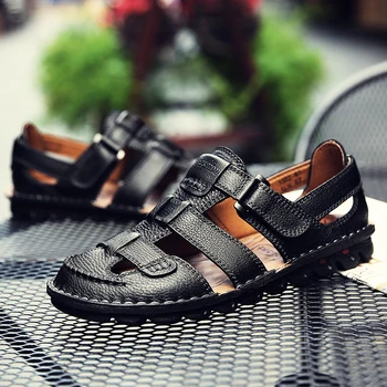 2019 naujas mados vyriški sandalai kvėpuojantis vasaros priežastinis batai vyras buko natūralios odos sandalas vyrų didelis dydis 48 sandalai vyrams